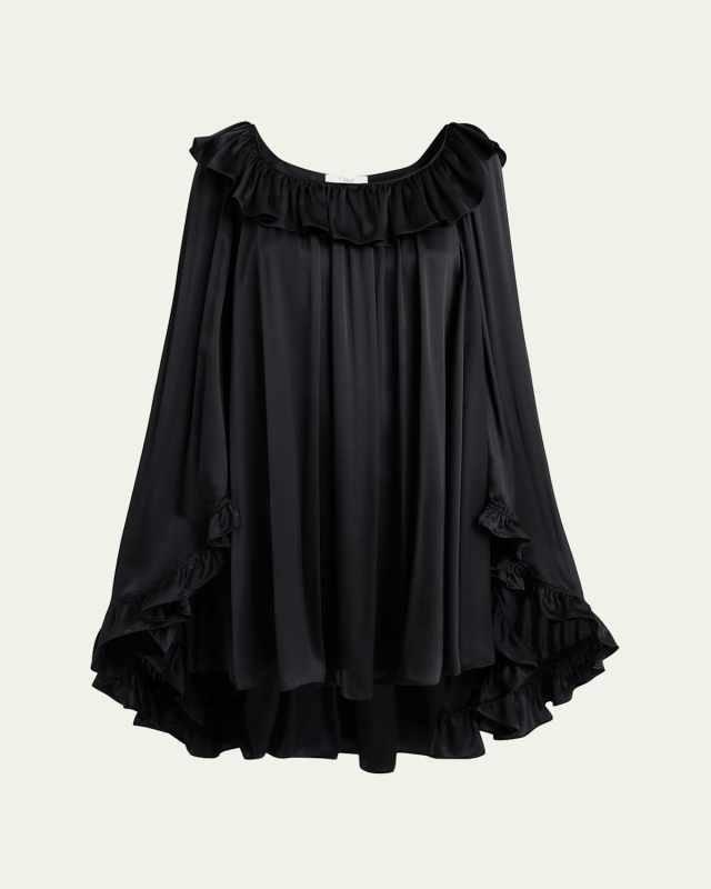 Silk Satin Ruffle Mini Dress